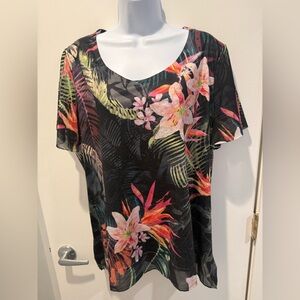 Time and Tru Black Floral Blouse size XL